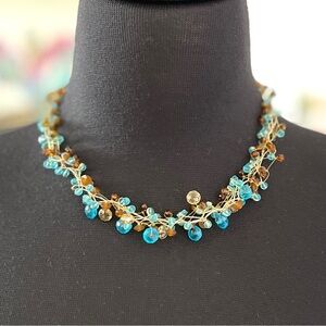 Elegant Gold and Blue Beaded Necklace